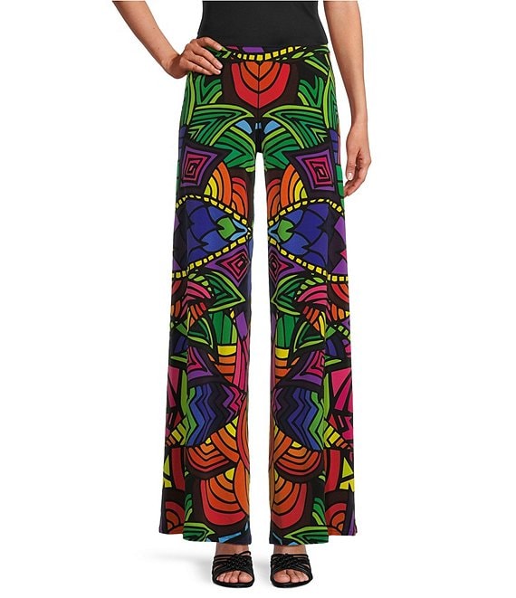 Eva Varro Barbara Jersey Knit Abstract Print Wide Leg Pull-On Pants ...