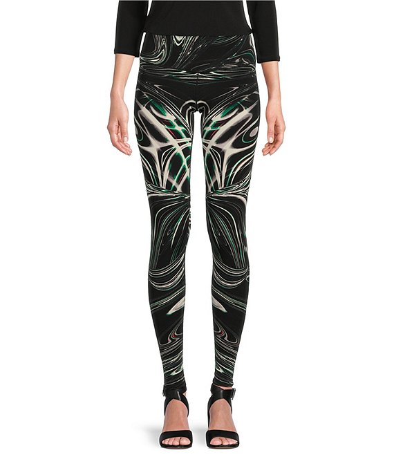 Eva Varro Marbled Swirl Print Knit Jersey High Waisted Coordinating Double Layered Leggings