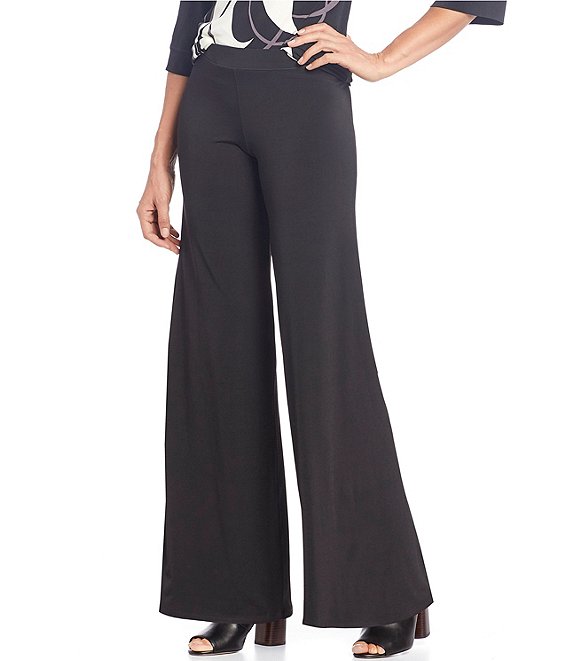 Color:Black - Image 1 - Knit Jersey High Rise Wide Leg Pull-On Pants