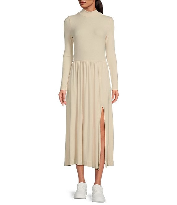 Color:Cream - Image 1 - Turtleneck Sweater Midi Dress