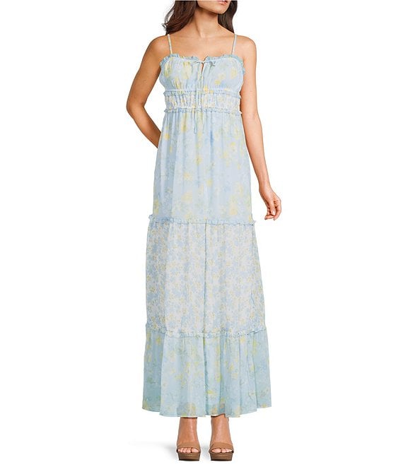 Evolutionary Chiffon Floral Printed Tiered Maxi Dress