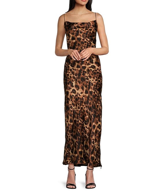 Evolutionary Cowl Neck Sleeveless Cheetah Slip Dress