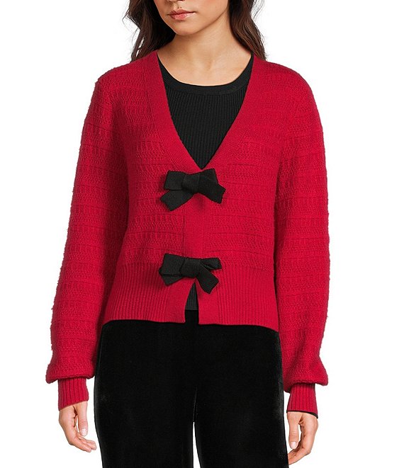 Evolutionary Double Bow Front V-Neck Long Sleeve Cardigan