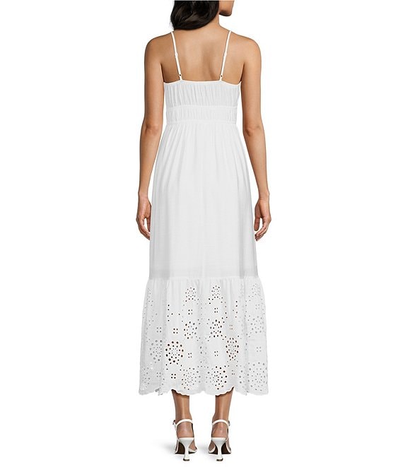 Evolutionary Eyelet Tie Front Tiered Midi Dress | Dillard's