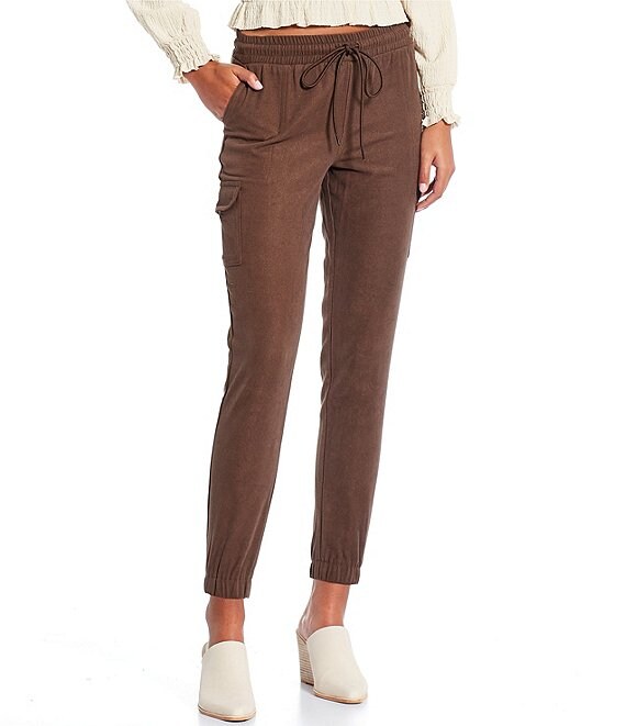 Color:Brown - Image 1 - Mid Rise Drawstring Cargo Pants
