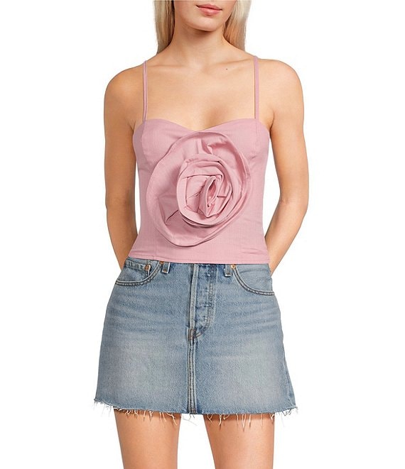 Evolutionary Rosette Front Spaghetti Strap Top, Mauve - Image 1