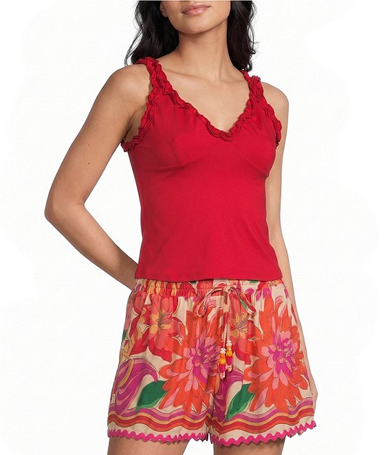Evolutionary Sleeveless V-Neck Lettuce Knit Tank Top