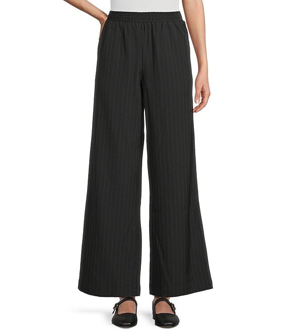 Evolutionary Striped Mid Rise Wide Leg Pants, Black/White - Image 1