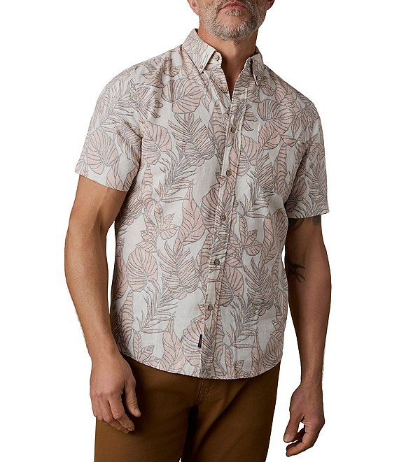 Faherty Breeze Palm Leaf Print Short Sleeve Woven Shirt