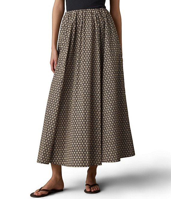 Faherty Coastal Poplin Elastic Wiast A-Line Maxi Skirt