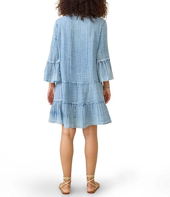 Faherty Dream Cotton Gauze Kasey Dress in Light Indigo Wash S