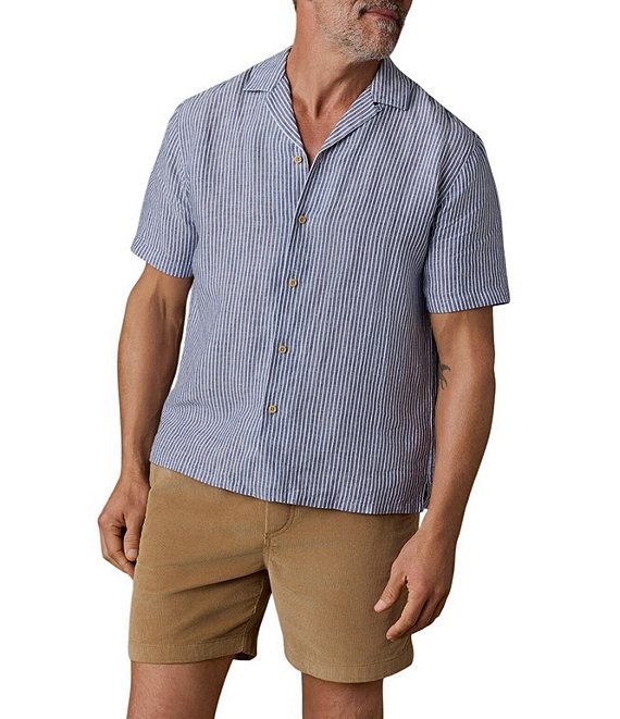 Faherty Laguna Linen Stripe Short Sleeve Woven Camp Shirt