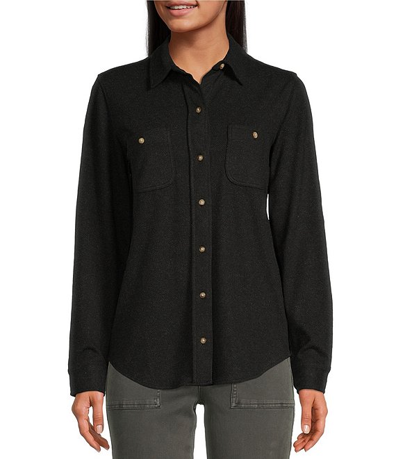 Color:Heathered Black Twill - Image 1 - Legend Long Sleeve Button Front Shirt