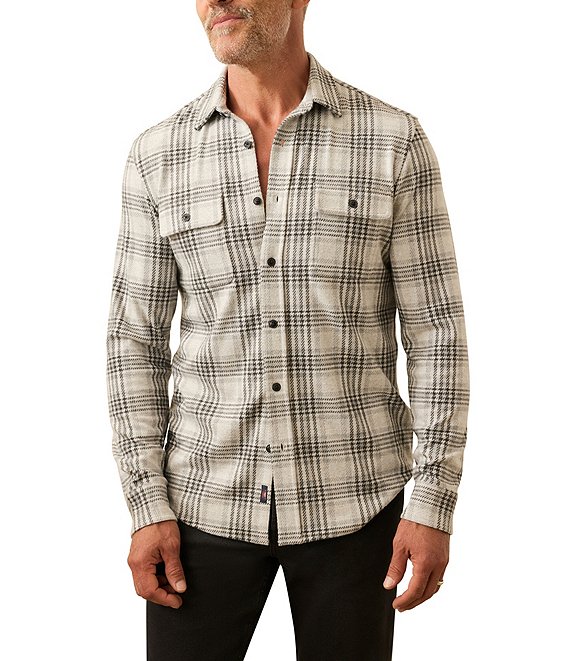 Faherty Legend Plaid Sweater Shirt, Charcoal Cream - Image 1