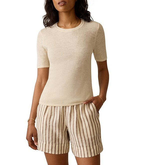 Faherty Miramar Organic Cotton Linen Blend Crew Neck Short Sleeve Tee