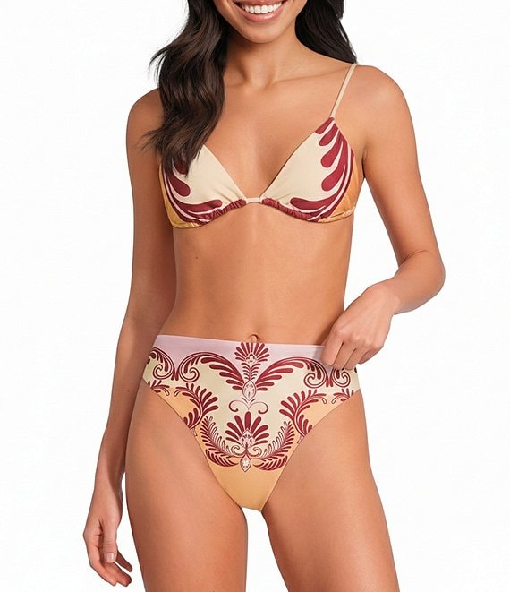 Farm Rio Arabesc Soft Yellow Triangle Swim Top & Hot Pants Swim Bottom
