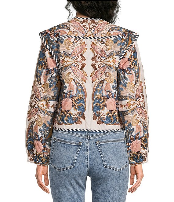 Farm Rio Sea Garden Scarf Print Long Sleeve Jacket | Dillard's
