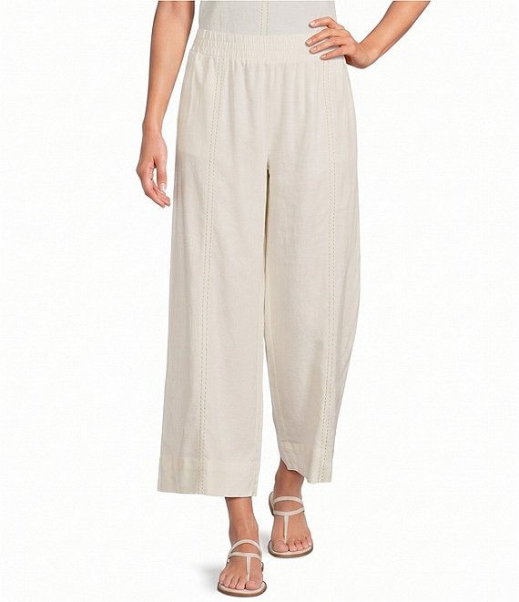 Feather Gray Linen Blend Wide Leg Pull-On Crop Trouser Pants