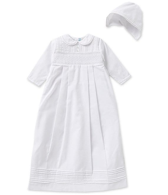 Color:White - Image 1 - Baby Newborn-12 Months Christening Long-Sleeve Gown And Hat Set