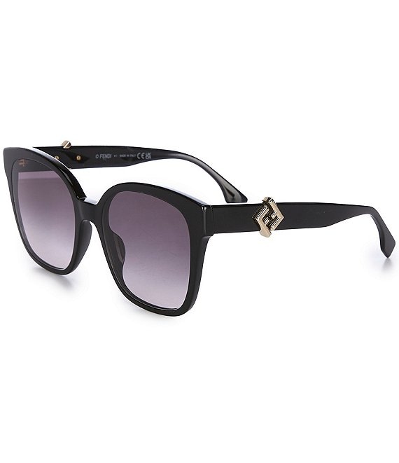 FENDI Women's FF Diamonds 55mm Square Sunglasses, Shiny Black/Smoke - Image 1