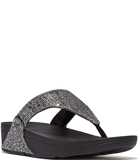 FitFlop Lottie Glitzy Thong Sandals Womens 11 Black Toe-Post Wedge fashion Shoes NWB