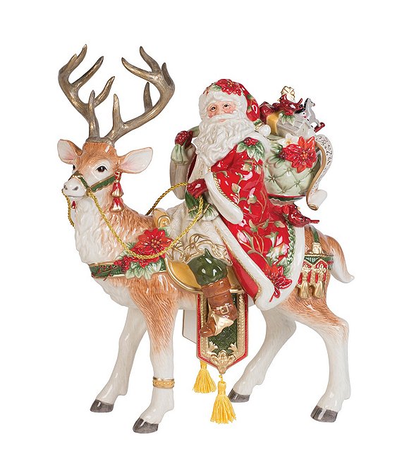 Fitz and Floyd Cardinal Christmas Santa Stag Centerpiece Figurine