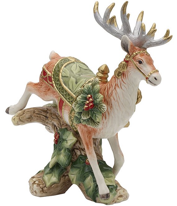 Fitz and Floyd Holiday Home Collection Green Landing Deer Candle Holder