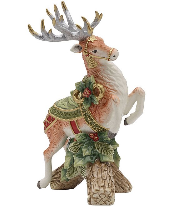 Fitz and Floyd Holiday Home Collection Green Leaping Deer Candle Holder