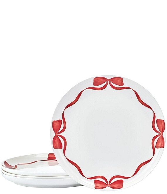 Fitz and Floyd Holiday Tidings Ribbons Dinnerware Plates, Set of 4