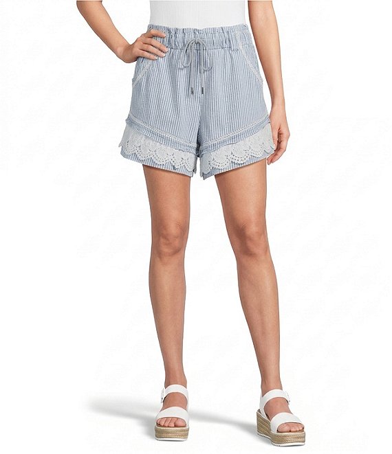 Flag and Anthem Jolene Stripe Lace Hem Drawstring Shorts