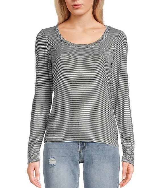 Women Spandex Knitted Stripe Long Sleeve Top Women Spandex Knitted Stripe Long Sleeve Top