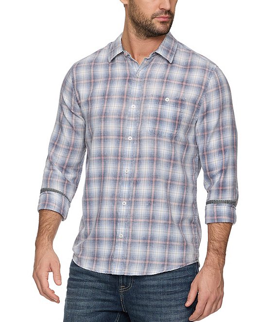 Flag and Anthem Loxley Vintage Plaid Long Sleeve Woven Shirt, Blue/White/Mauve - Image 1