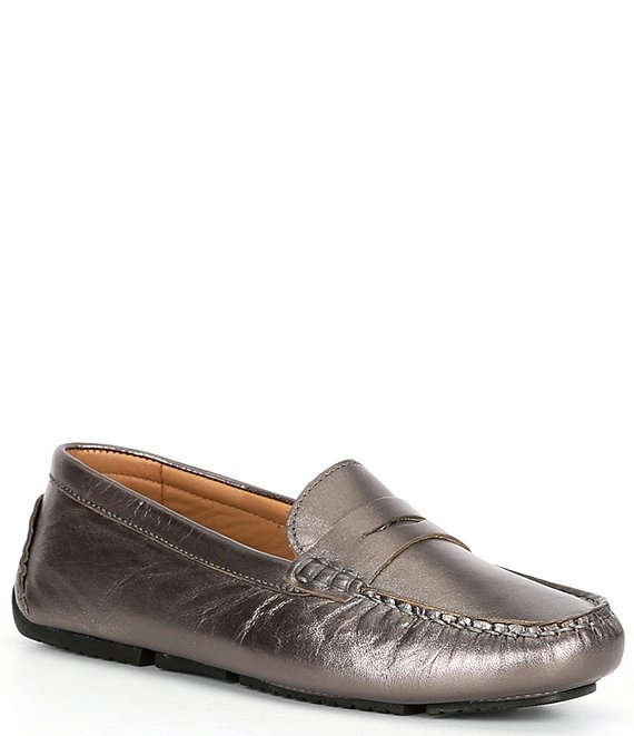 Color:Pewter - Image 1 - Women's Morgan Leather Penny Loafer Moccasins