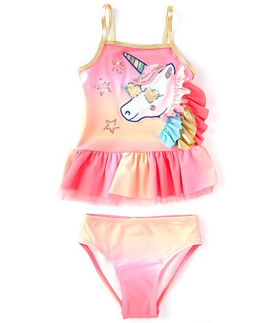 Flapdoodles Little Girls 2T-6X Ombre Unicorn Tankini 2-Piece Swimsuit