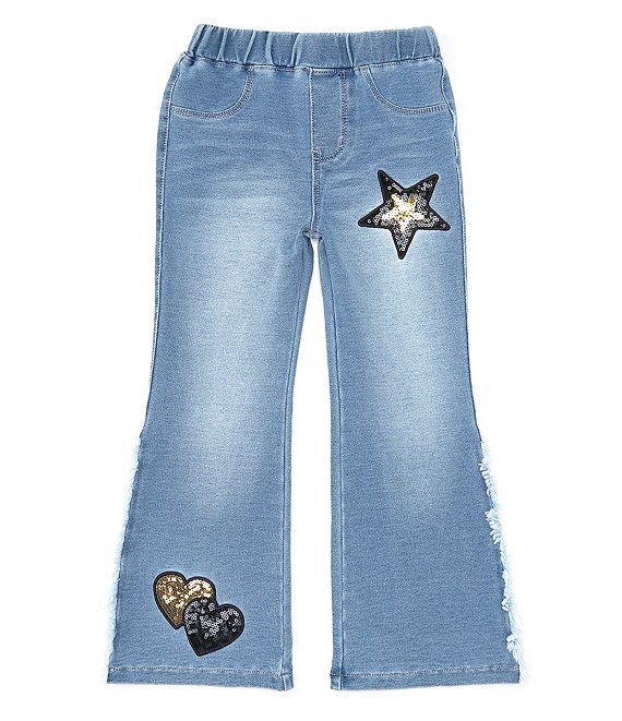 Color:Light Denim - Image 1 - Little Girls 2T-6X Star Straight Leg Knit Denim Jeans