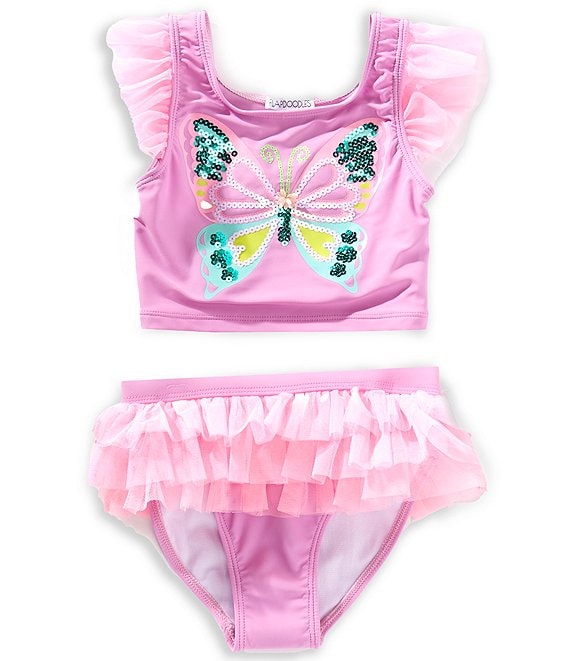 PINK TWO-PIECE SWIMSUIT WITH SMALL BUTTERFLIES, BABY