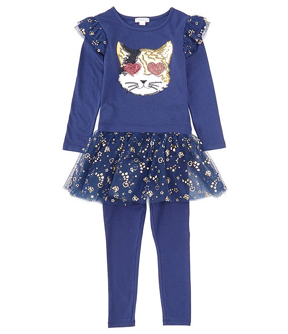 Flapdoodles Little Girls 2T-6X Kitty Top with Tutu Legging 2-Piece Set
