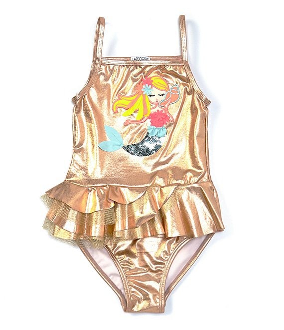 Flapdoodles Little Girls 2T-6X Rainbow Reef Mermaid Foiled Tankini Two-Piece Swimsuit