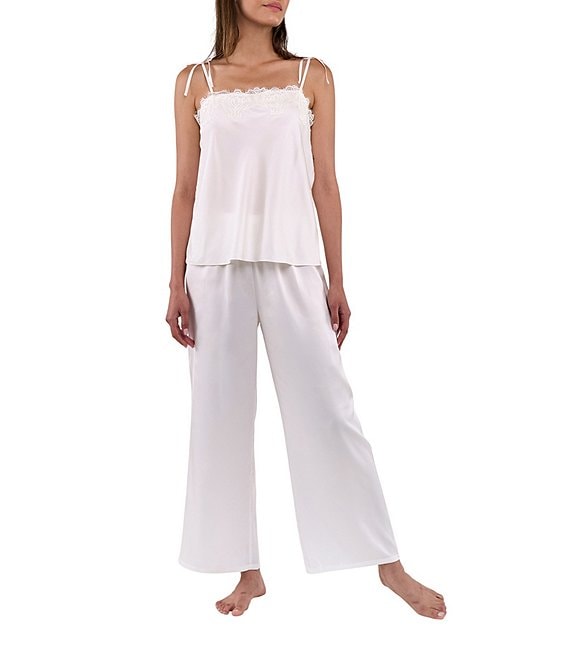 Flora Nikrooz Celeste Luxe Stretch Satin Lace-Trim Square Neckline Sleeveless Cami & Pant Set