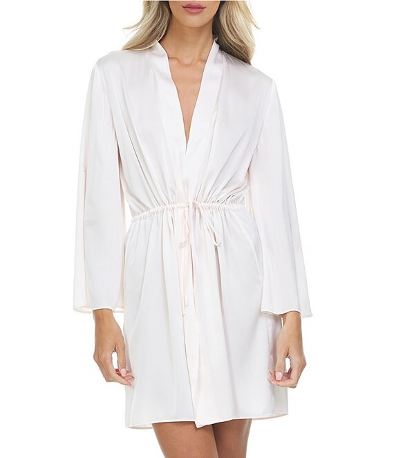 Color:Antique Ivory - Image 1 - Ember Luxe Satin Short Wrap Robe