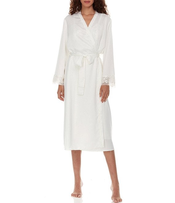 Color:Ivory - Image 1 - Showstopper Lace Trim Long Wrap Robe