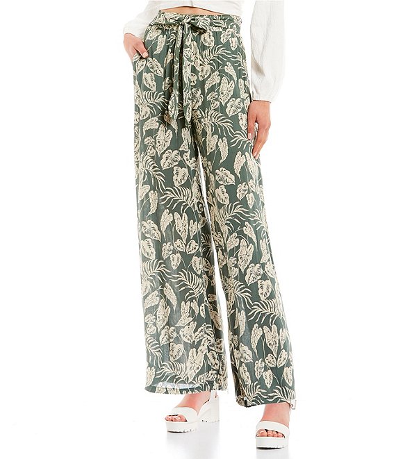 Angie Floral Print Self-Tie Waist Wide Leg Pants | Dillard's