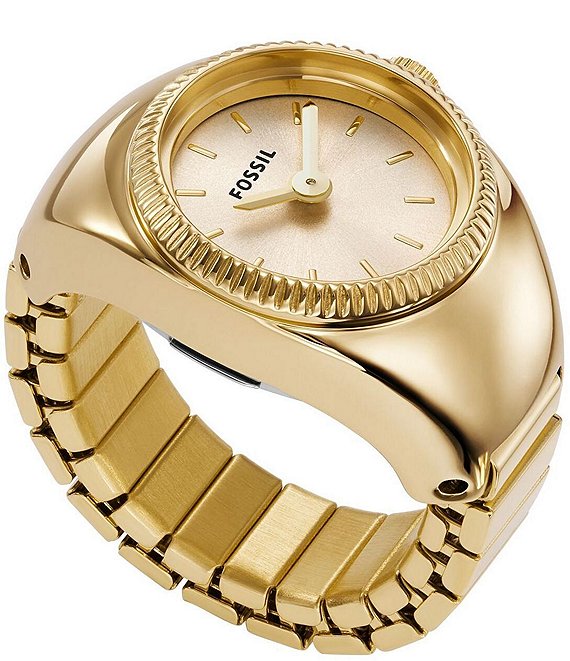 Color:Gold - Image 1 - Gold Tone Stainless Steel Ring Watch