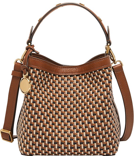 Fossil Jessie Woven Small Leather Bucket Crossbody Bag | Dillard's