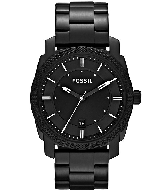 Fossil Machine Black 3 Hand Stainless Steel Bracelet Watch