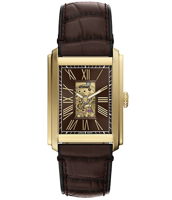 Fossil Men's Carraway Automatic Brown Leather Strap Watch
