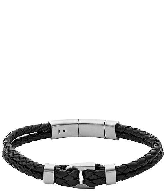 Color:Black - Image 1 - Men's Heritage D-Link Leather Bracelet