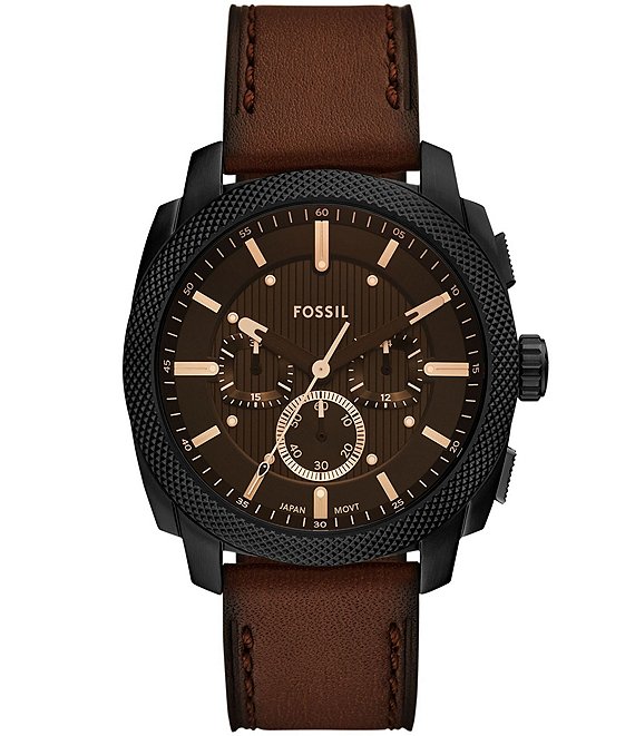 Fossil Men's Machine Quartz Chronograph Brown Leather Strap Watch