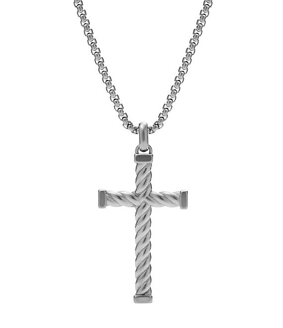 Fossil Men's Stainless Steel Cross Long Pendant Necklace