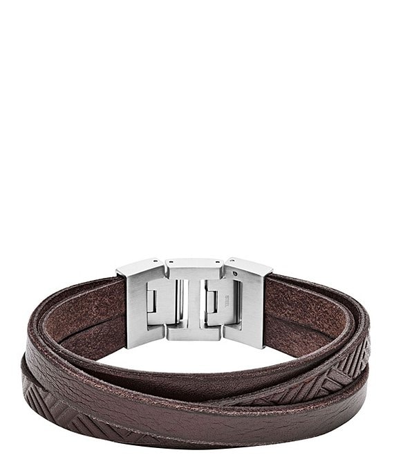 Fossil Men's Textured Brown Leather Wrist Wrap Bracelet
